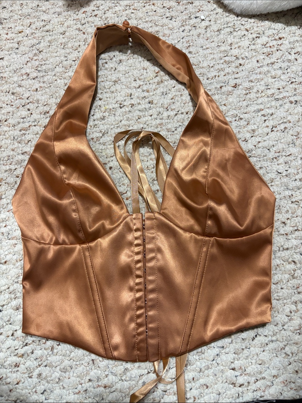 Satin Halter Corset Bandeau in Copper Brown